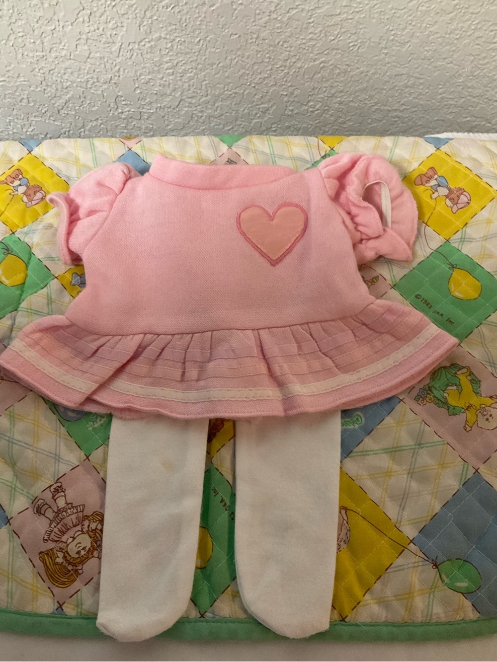 Vintage Cabbage Patch Kids Pink Heart Dress & White Tights FW on Tag CPK doll